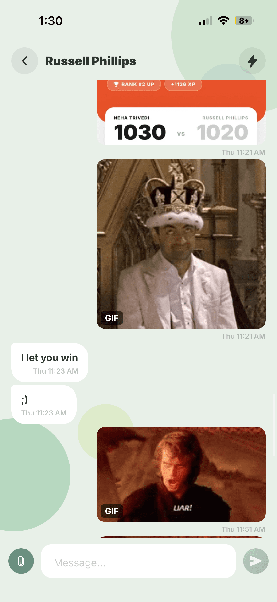 Quelo chat after a challenge