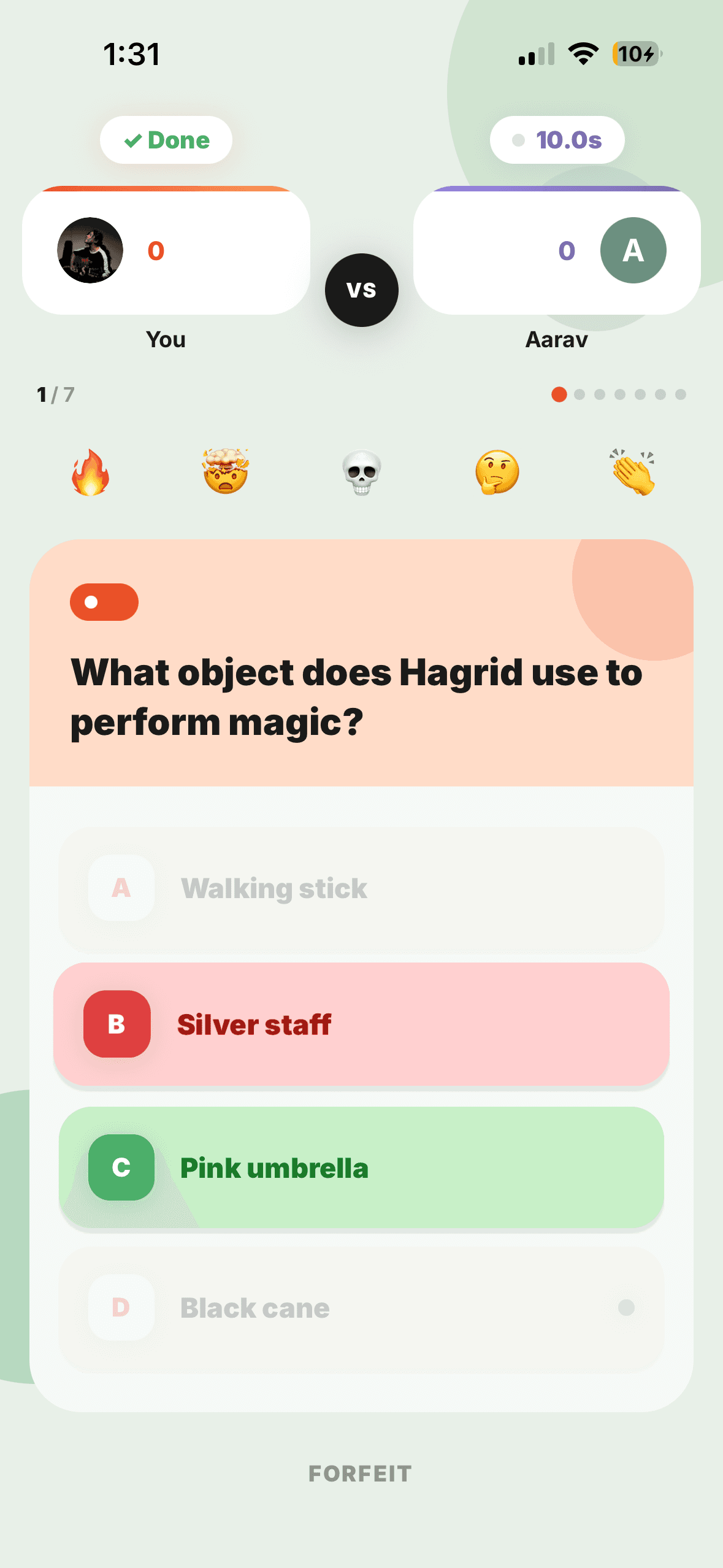 Answer revealed in a Quelo Harry Potter battle