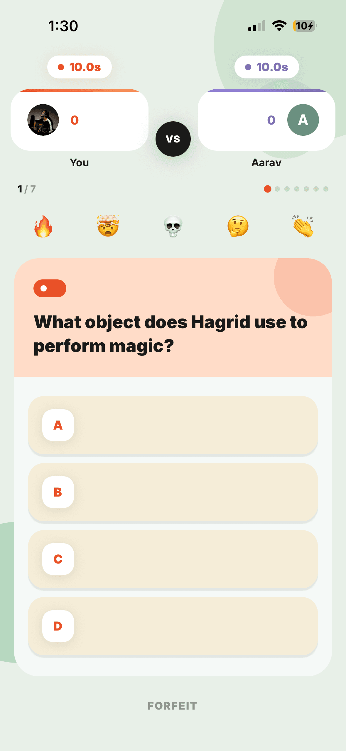 A Harry Potter question in the Quelo app
